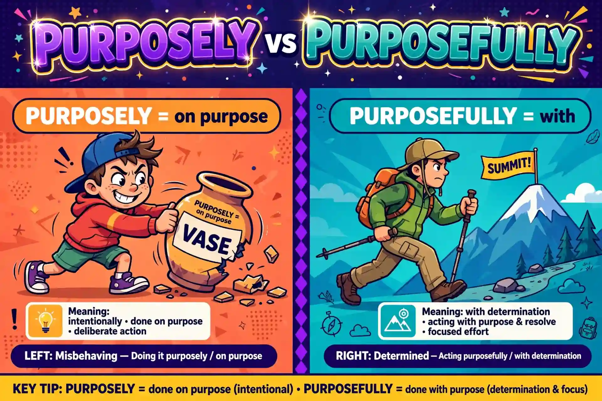 Purposely or purposefully comparison — what is the difference
