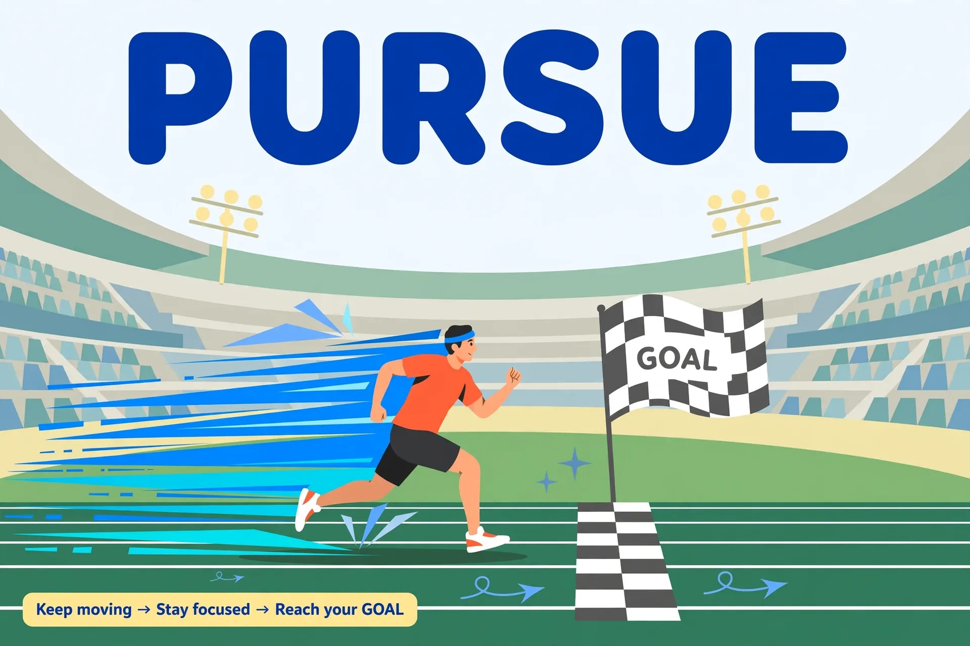 Pursue means chase after a goal illustrated