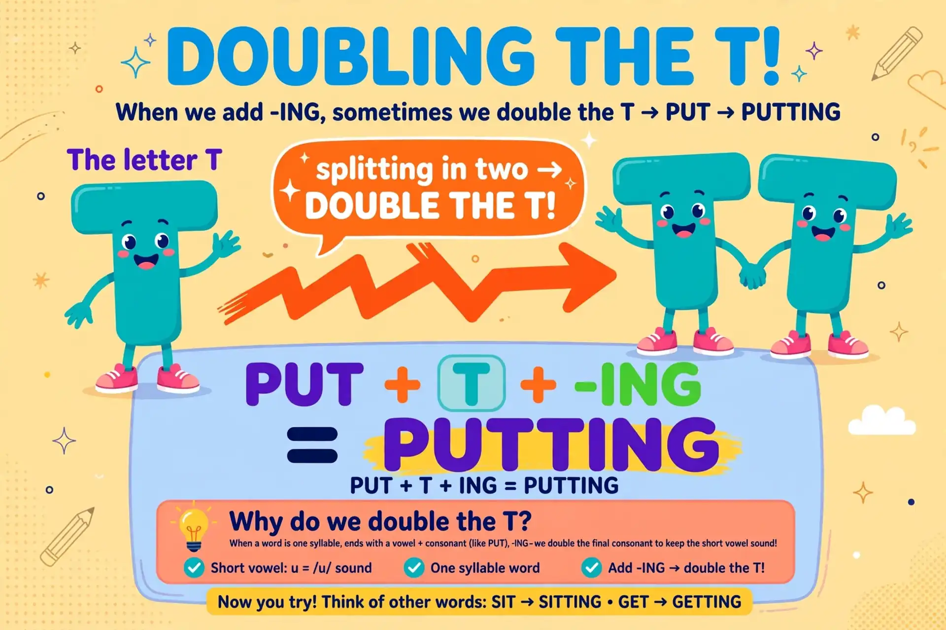 Putting doubles the T because put is a short CVC verb