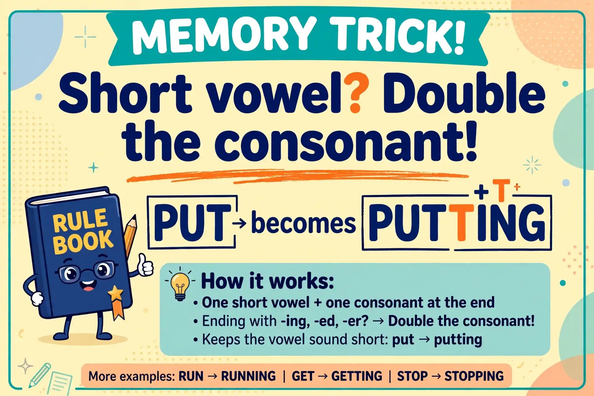 Memory trick: short vowel means double the T in putting