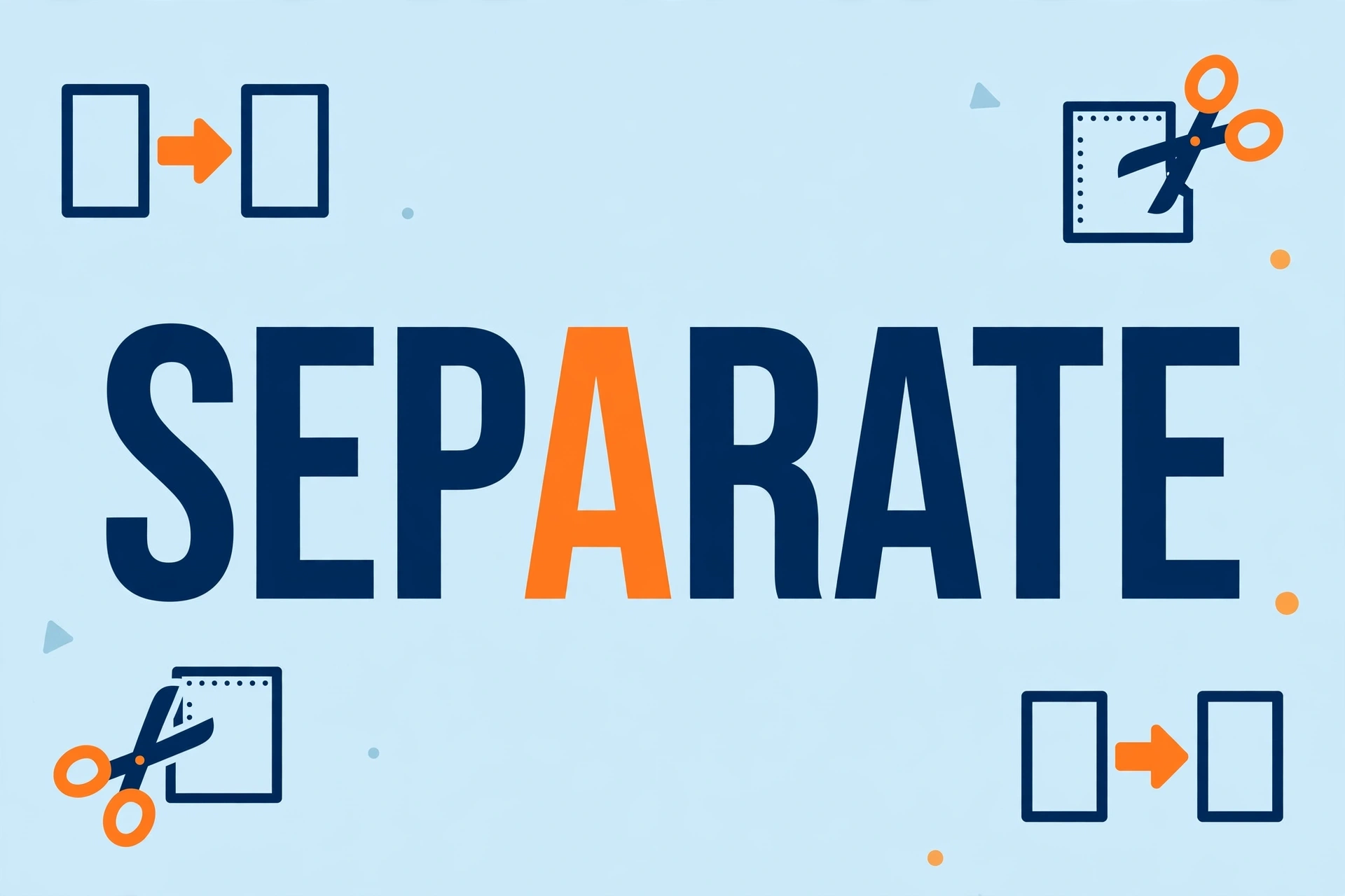 The correct spelling separate with the middle letter A highlighted in color