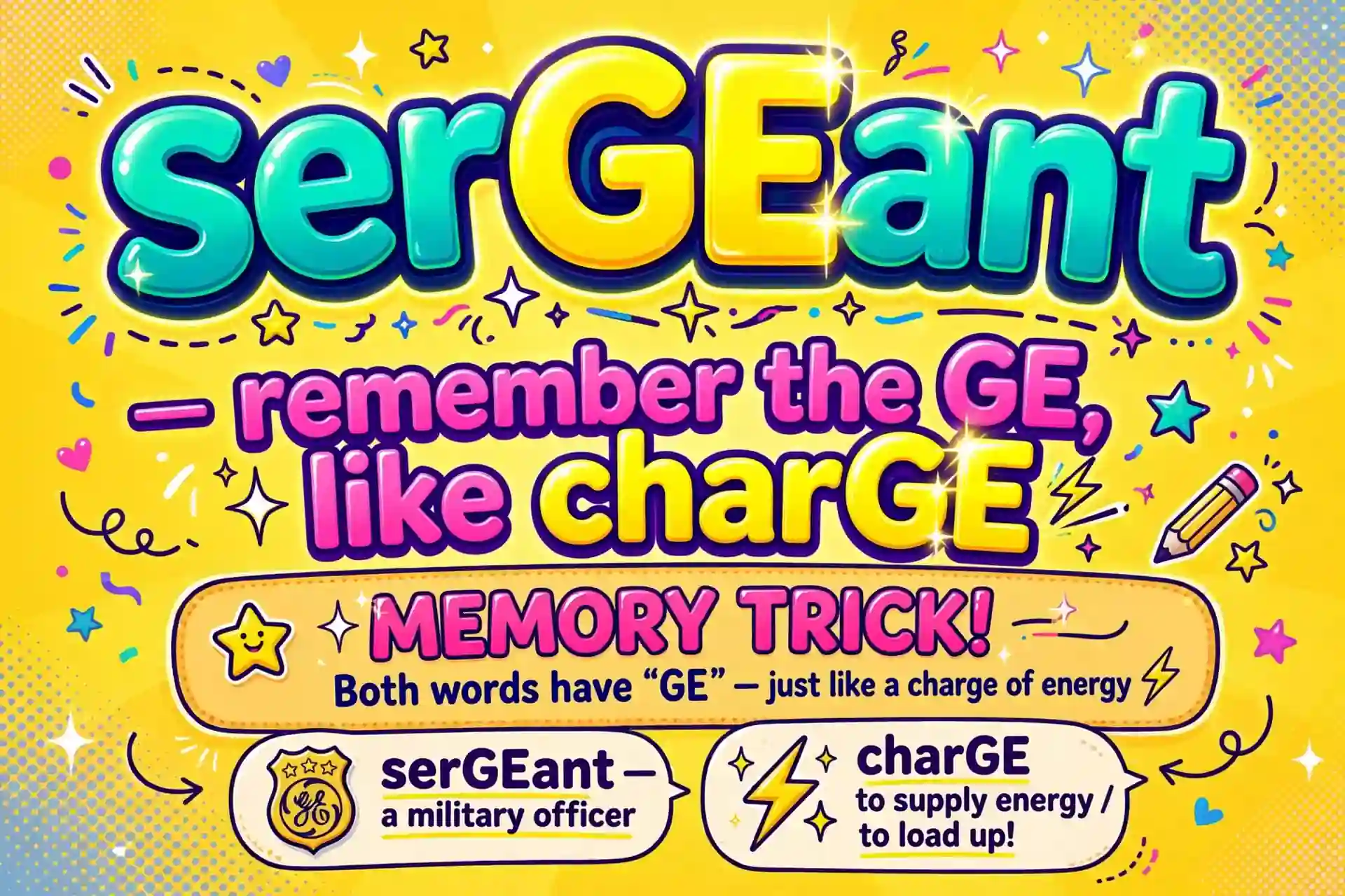 Memory trick: serGEant — remember the GE like charge