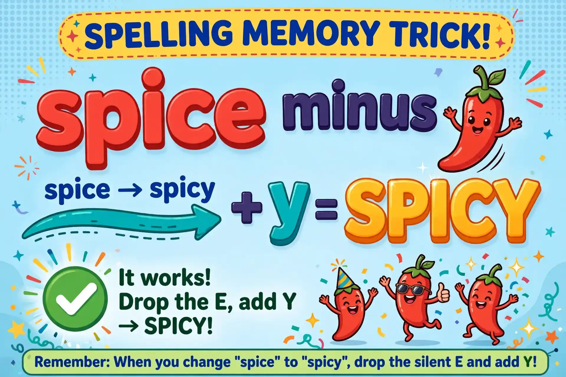 Memory trick graphic: spice loses its e to become spicy