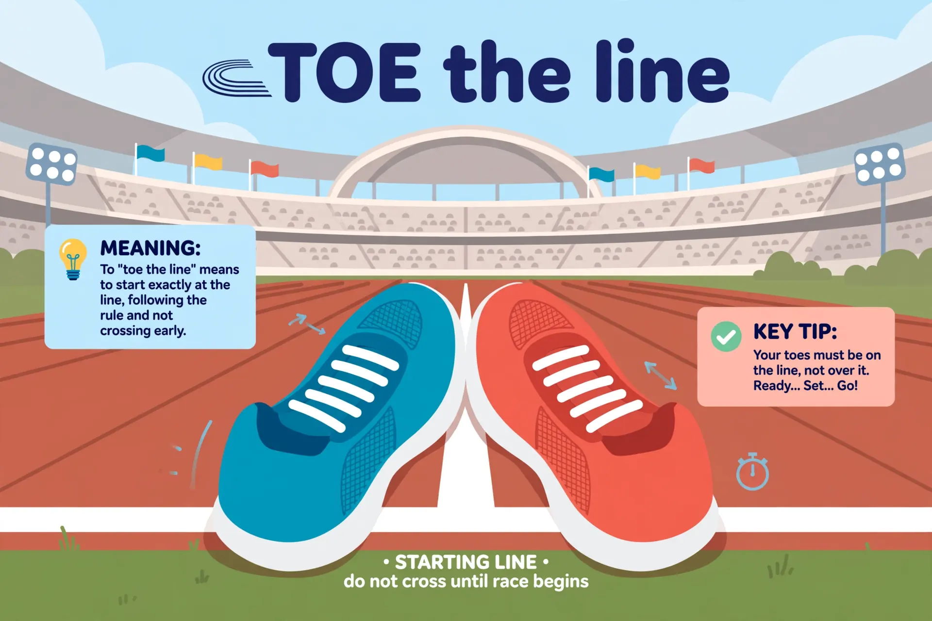 Toe the line runner toes on starting line illustrated