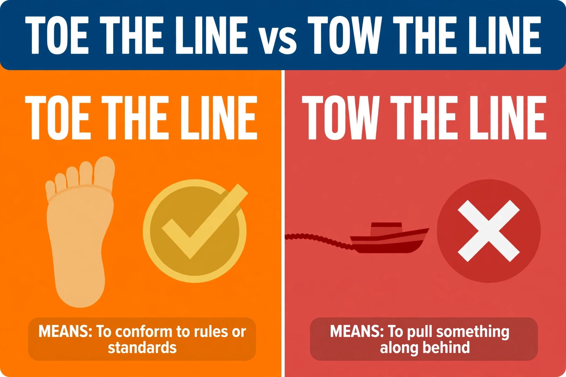 Toe the Line or Tow the Line comparison — what is the difference