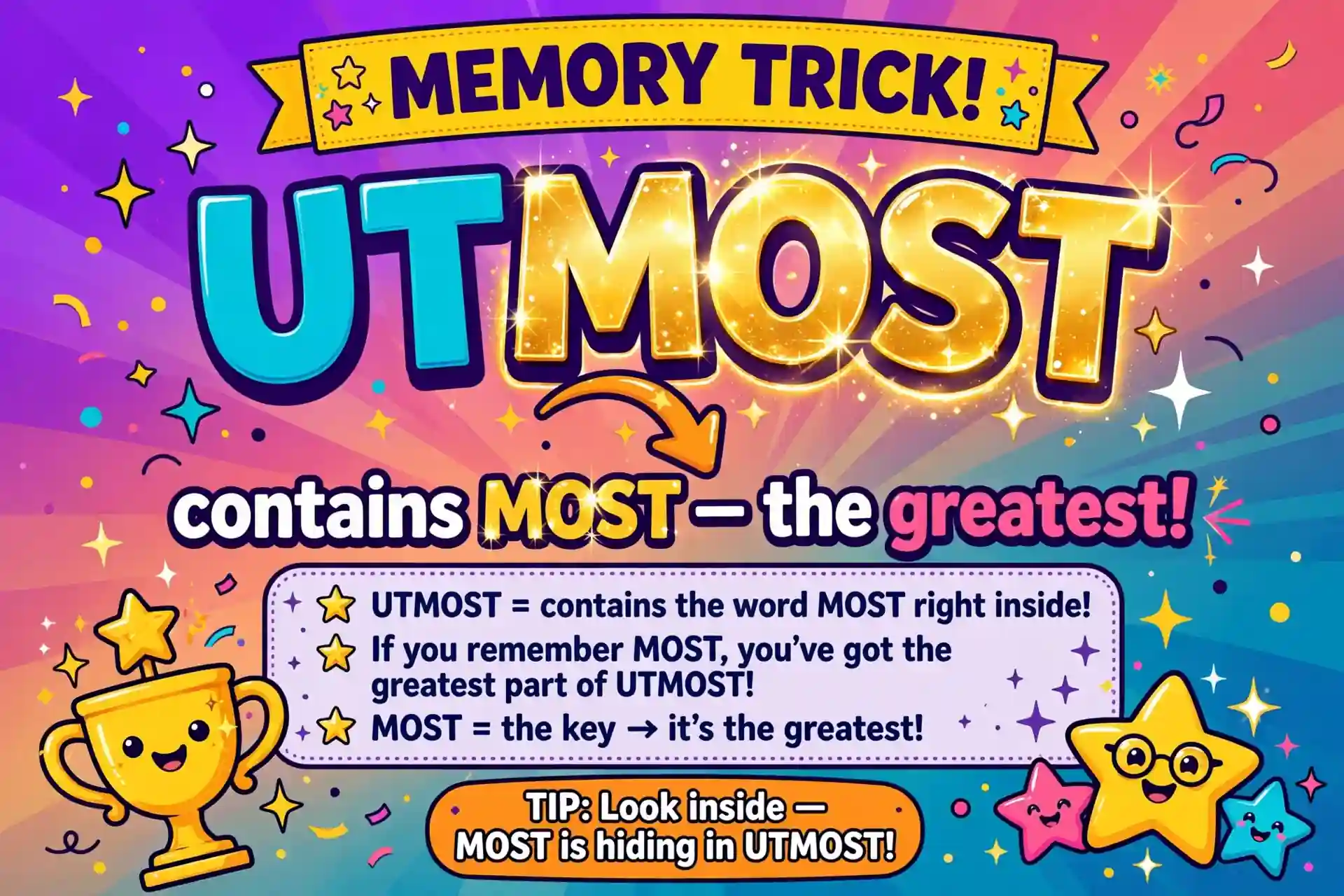 Memory trick: utmost contains most, the greatest