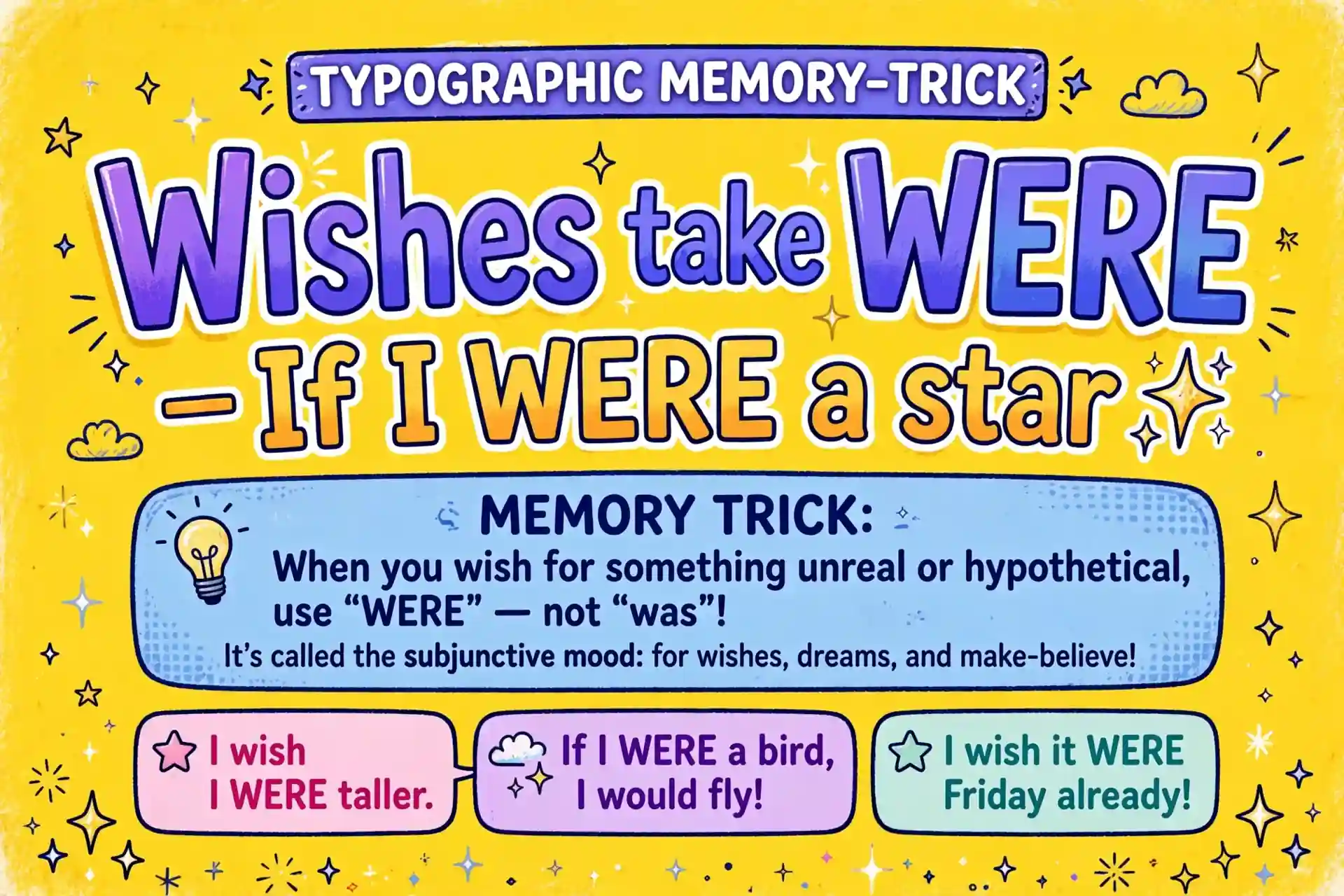 Memory trick: wishes take were — if I were