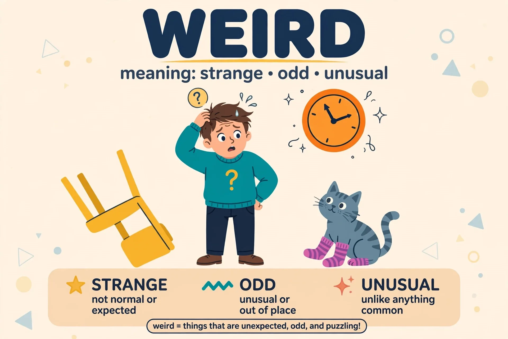 Illustration of weird meaning strange and unusual with odd mismatched objects