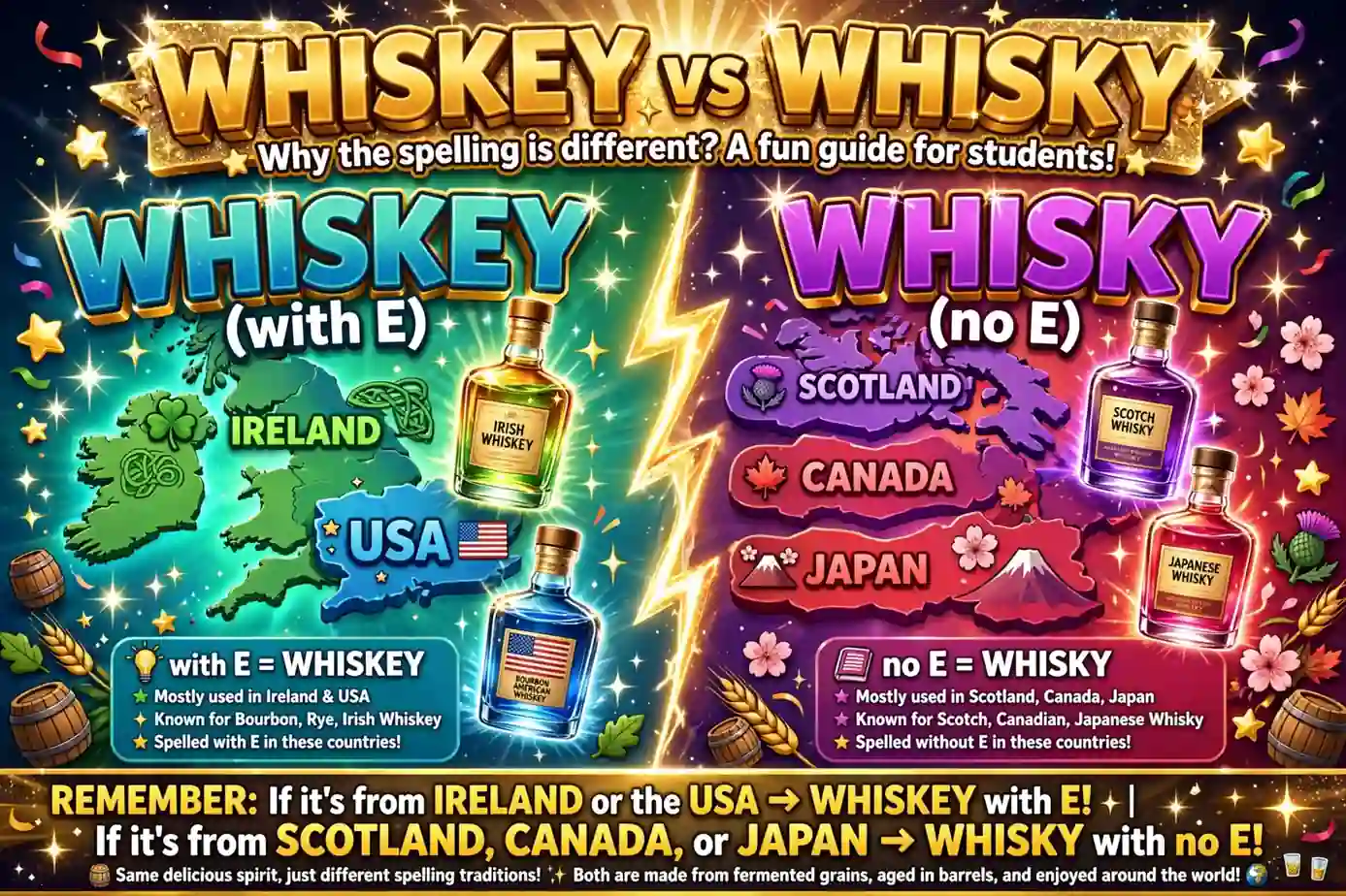 Whiskey with E for Ireland and America, whisky without E for Scotland
