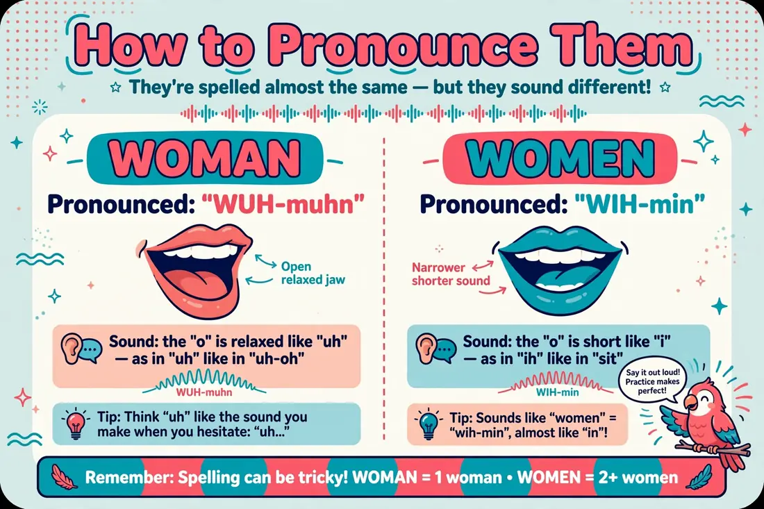 Woman pronounced WUH-muhn, women pronounced WIH-min