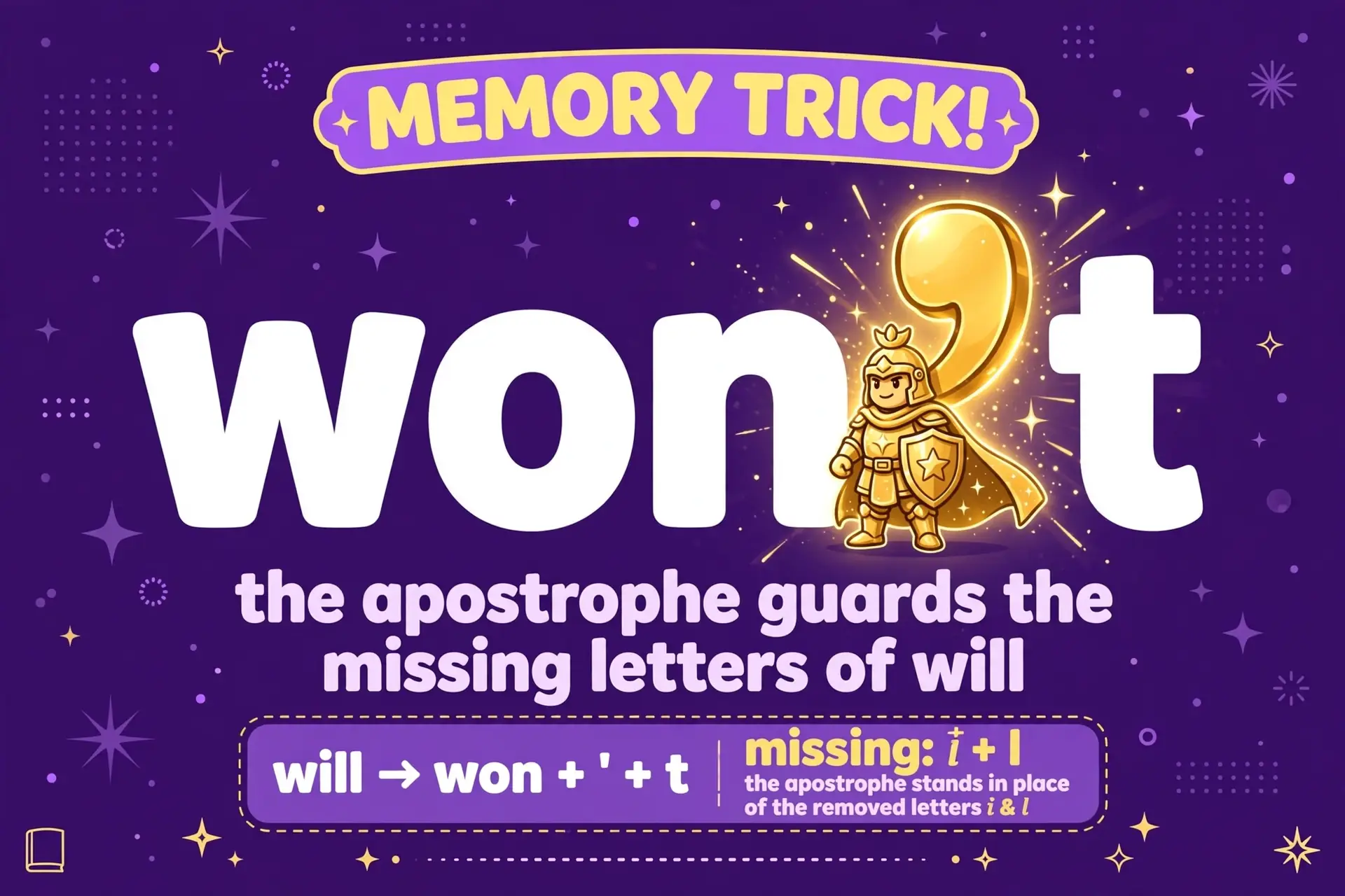 memory trick for wont vs won't
