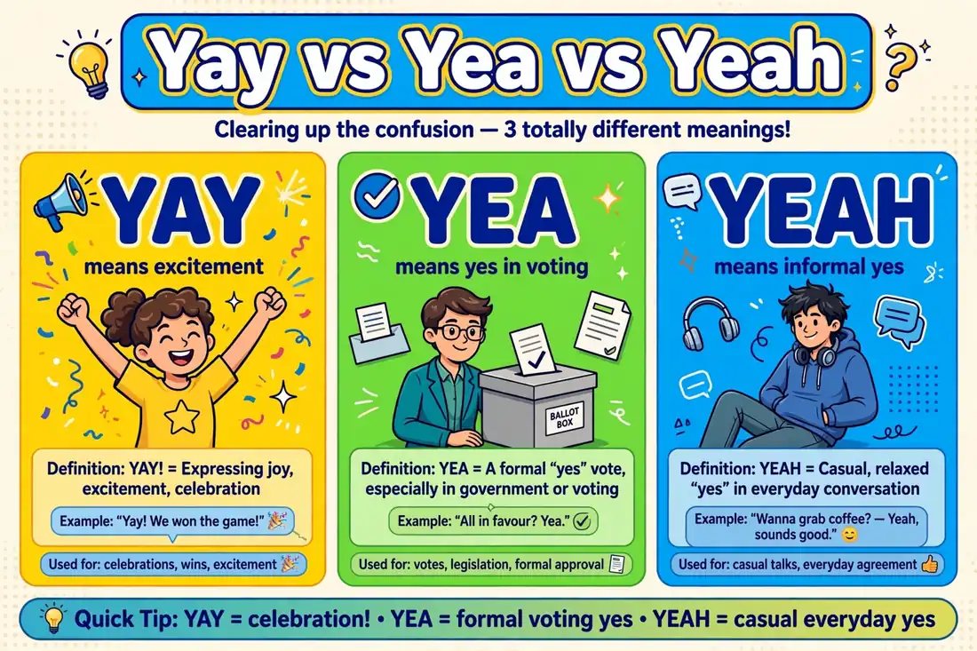 Difference between yay, yea, and yeah